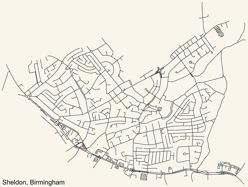 英国伯明翰谢尔登社区街道地图