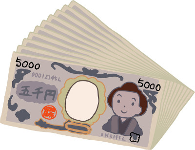 一堆可爱的手绘5000日元钞票