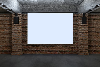 空放映机白屏幕在房间值班。3 d渲染。