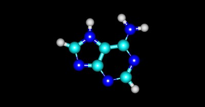 腺嘌呤分子结构孤立在黑色上