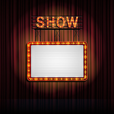 带窗帘背景的Showtime复古标识