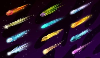 卡通太空彗星，小行星，流星