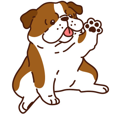 轮廓深棕色英国斗牛犬挥手和坐