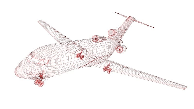 红色线框飞机模型