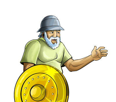 卡通场景与罗马或希腊古代人物的战士或角斗士在白色的背景