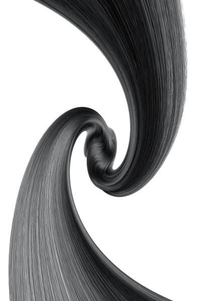Swirled long black hair isolated on white backgrou
