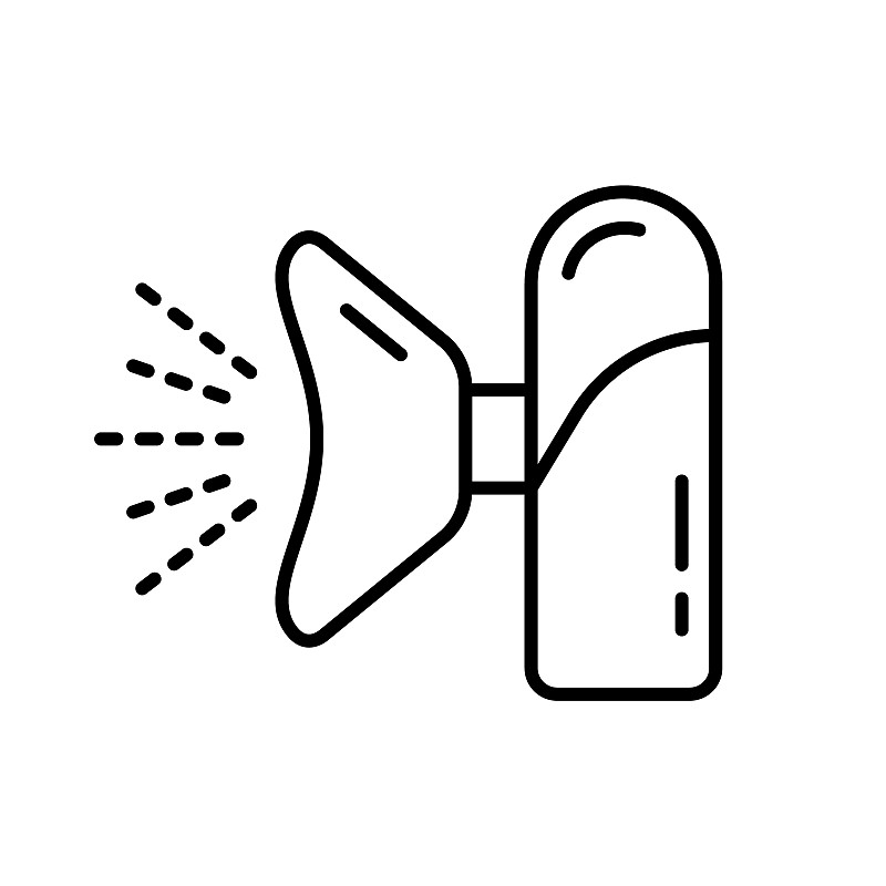 便携式喷雾器图标。医用吸入器的线性标志