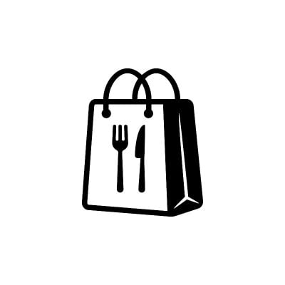 外卖食品的象征。去掉食品袋的图标。纸袋里的每日膳食。矢量图