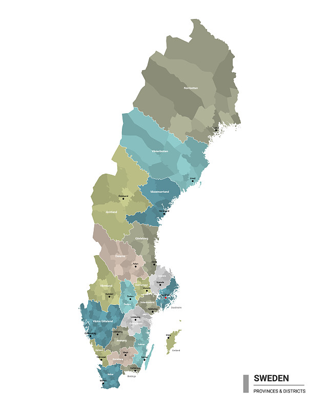 Sweden higt detailed map with subdivisions. Admini