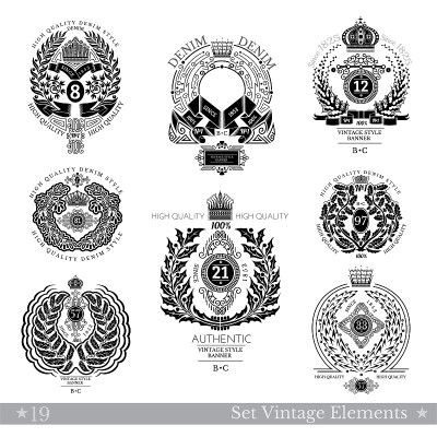 Set Of Floral Wreath. Vintage Banners With Coat of
