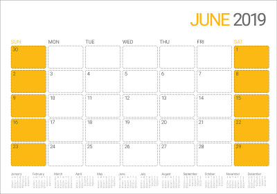 2019年6月台历矢量插图