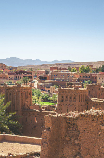 Kasbah Ait Ben Haddou在摩洛哥阿特拉斯山脉附近的沙漠中