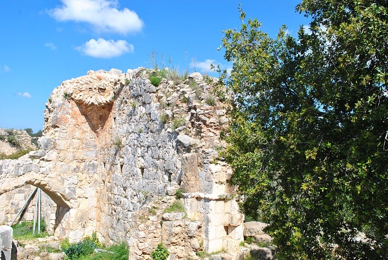 蒙特福特城堡。Qal'at al-Qarn——“小角城堡”，上加利利地区被毁坏的十字军城堡。以色列蒙