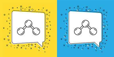 Set line Molecule icon isolated on yellow and blue