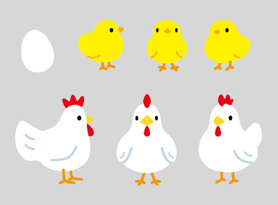 printounded silhouette chicken and chick, side-fro