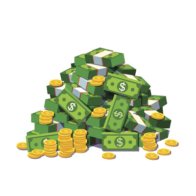 一大堆现金和一些金币