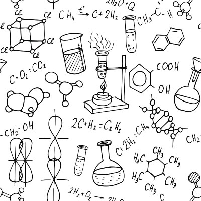 化学手绘涂鸦背景。科学的矢量图
