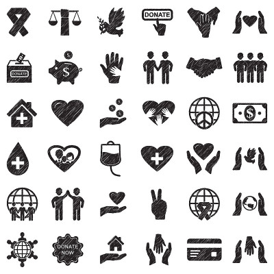 Charity And Donation Icons. Black Scribble Design.