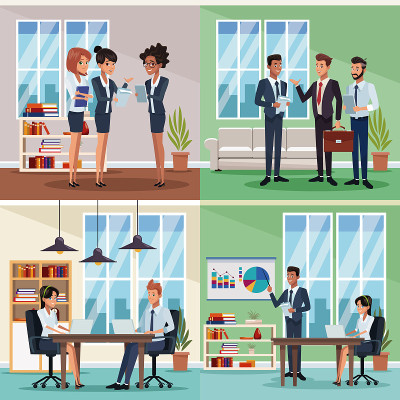 Set of cowrkers at offices