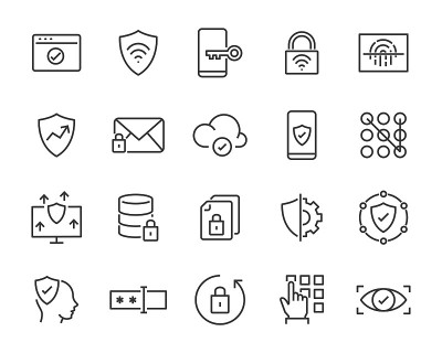 set of security icons, such as lock, shield
