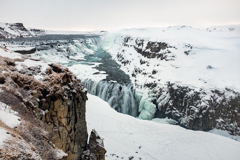 Gullfoss Falls against Rock formation