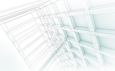 现代结构，3d插图，线框效果