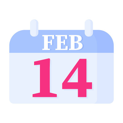日历上的日期是二月十四日。婚礼和情人节的概念。