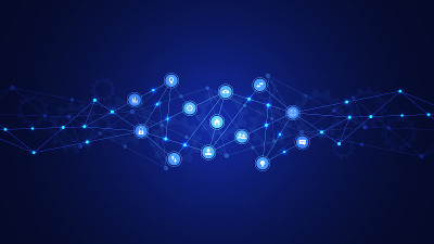 信息技术背景与信息图表元素和平面图标。数字技术、网络连接和通信概念。矢量插图。
