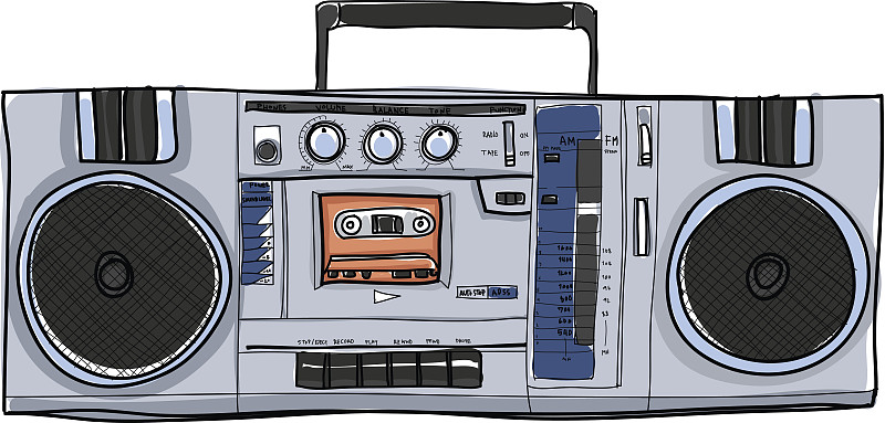 矢量立体声扬声器收音机复古手绘插图