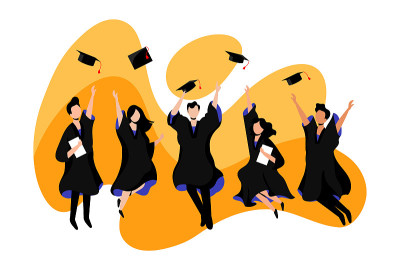 学生从大学或学院毕业。矢量平面插图。考试、教育和毕业理念