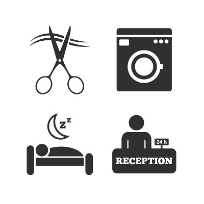 酒店服务图标。洗衣机,理发师