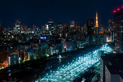 航空摄影，俯瞰东京的城市景观，日本东京夜景，日本，未来主义站，