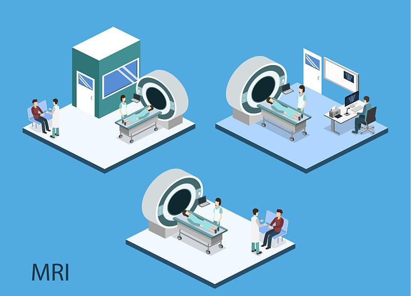 患者的等距三维矢量图MRI扫描仪。