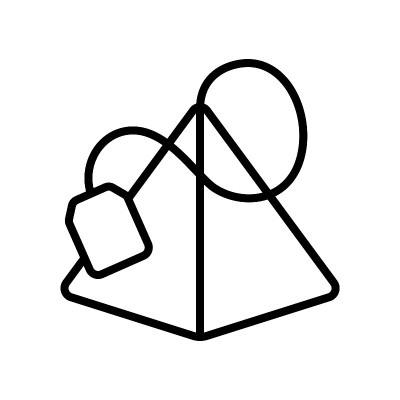 金字塔茶包与弯曲的线和标签。线性图标