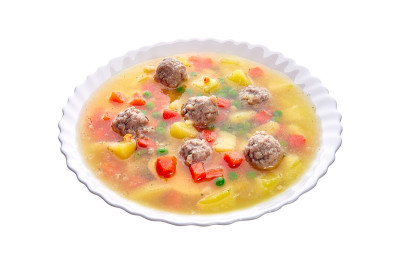 土豆汤里的青豆肉丸