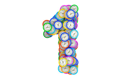 1 .彩色挂钟，白色背景上的3D渲染