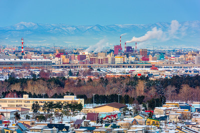朝川，日本北海道的城市景观。