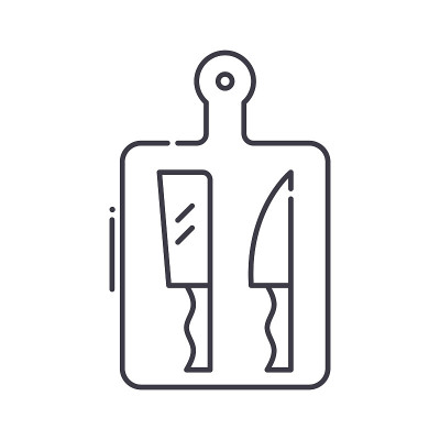 Block and cleaver icon, linear isolated illustrati