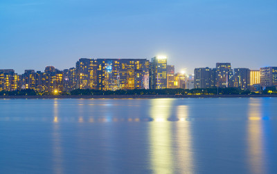 夜晚，杭州金融区天际线，中国浙江省