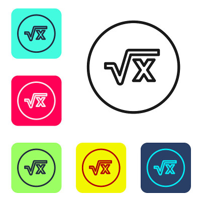 黑色线x字形图标的平方根隔离在白色背景上。数学表达式。设置图标的颜色方形按钮。向量