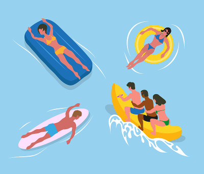 夏季活动，日光浴或游泳矢量