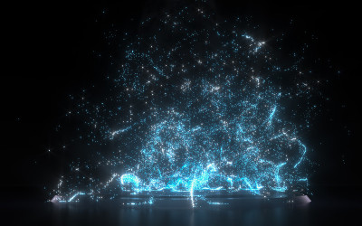 幻想魔法粒子与黑暗的背景，3d渲染。