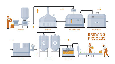 Beer brewing production process vector illustratio