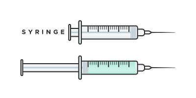 空注射器和满注射器。用于接种疫苗、注射、医疗用途。矢量插图，平面设计