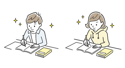矢量插图材料:男孩和女孩学习