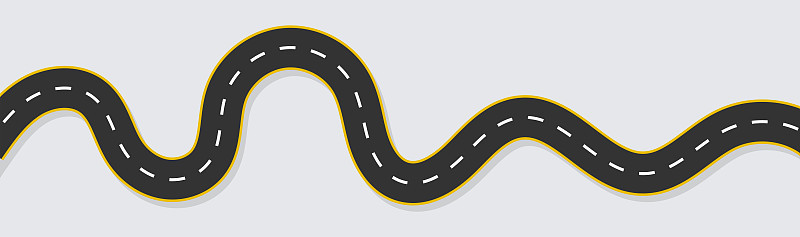 Horizontal asphalt road template. Winding road vec