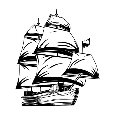 复古帆船矢量插图
