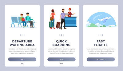 Airlines onboarding mobile app screens set