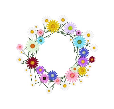 白色背景上五颜六色的雏菊花环
