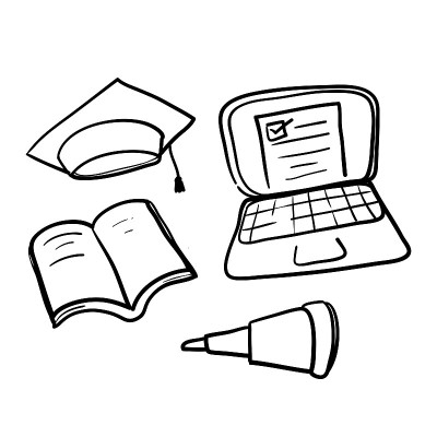 hand drawn doodle icon symbol for E-learning, onli